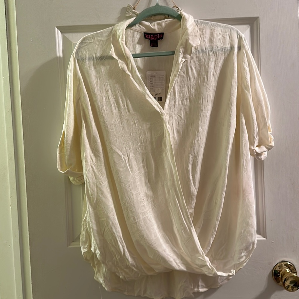 Cream Surplice Wrap Blouse - Women
